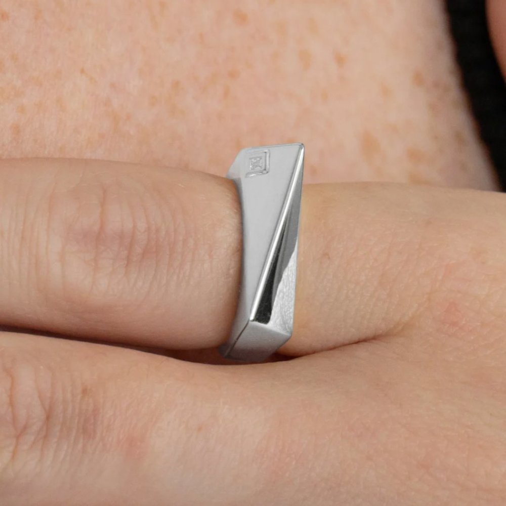 Thin Flex Ring with Lab Grown Diamond - Sterling Silver